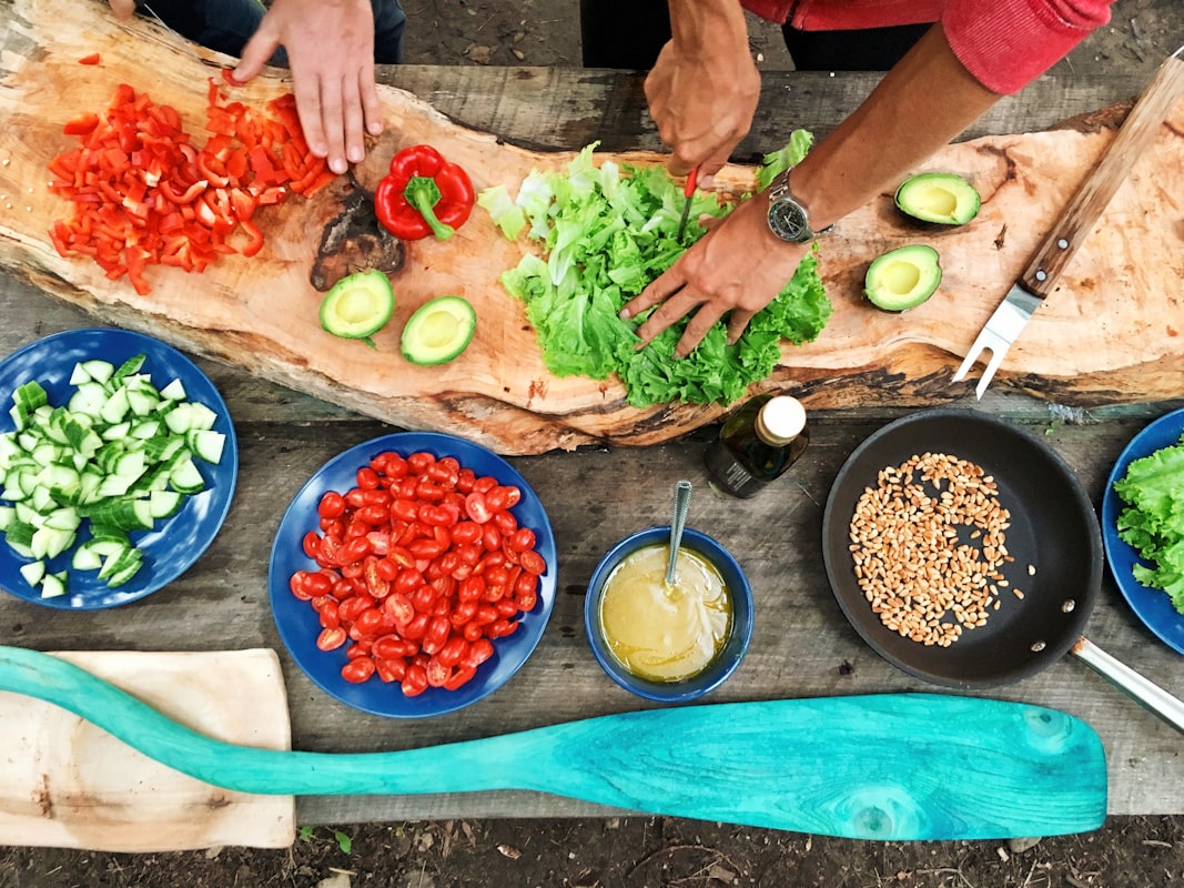 Colorful fresh vegetables and herbs